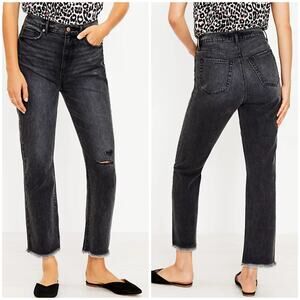 Loft Destructed The Straight Crop High Rise Jean Washed Black 32/14